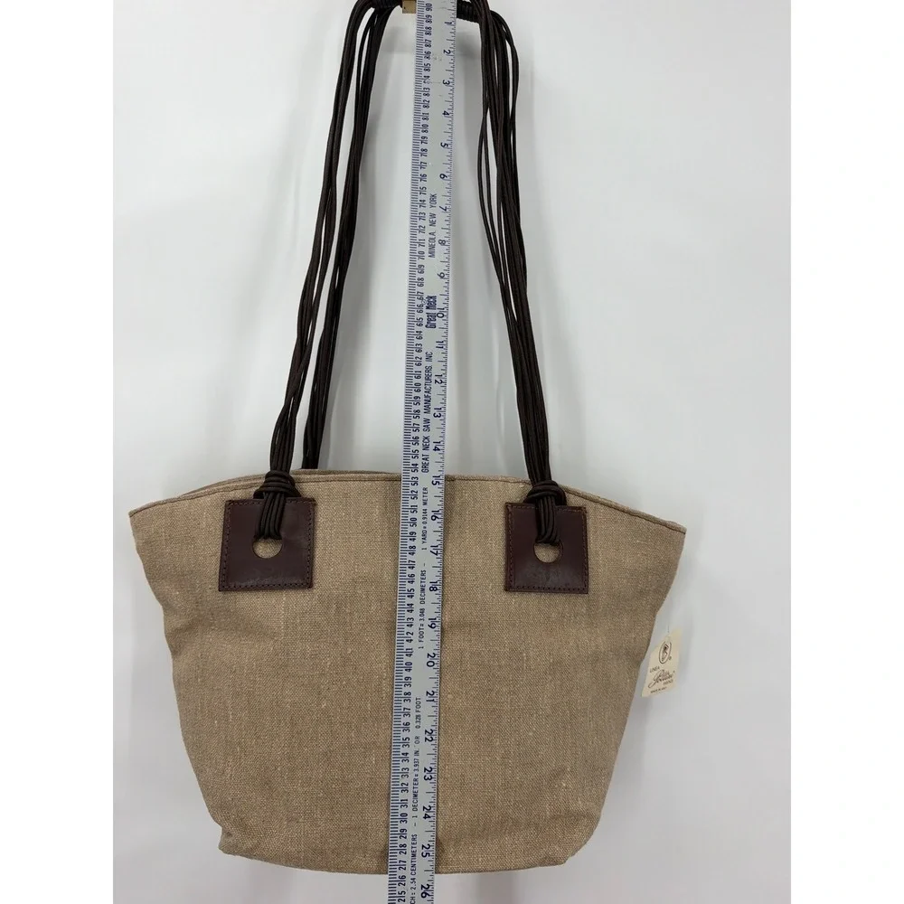 Vintage Linea Pollini Firenze Linen Canvas Tote Bag Made in Italy Leather Straps